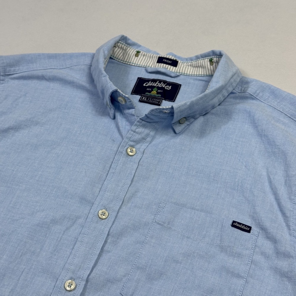 Chubbies "Friday" Long Sleeve Button Shirt Cotton Polyester Elastane Blue Men XL